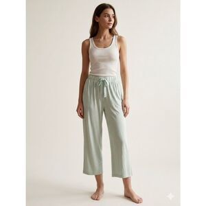 Free People Cropped Drawstring Pajama Pants in Light Sage Lightweight